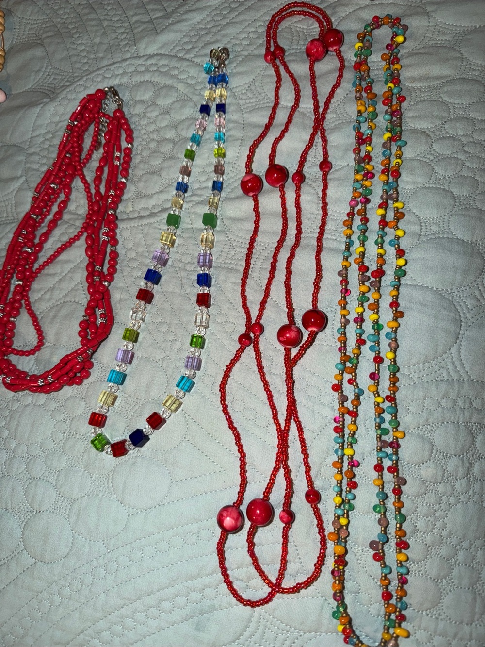 Red Beaded Multi-Strand Necklace - Fashion Jewelry